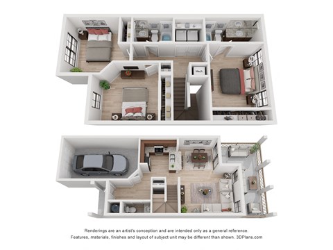 Floor plan for 3 beds, 2.5 baths, 1673 sqft